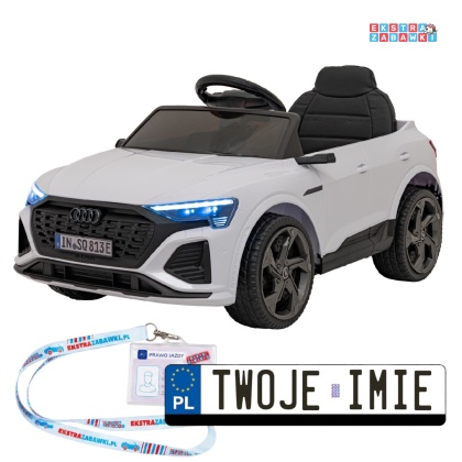 Audi SQ8 na akumulator - biały, 2x35W 12V/9Ah, ekoskóra, EVA, bluetooth [BRD-2168]