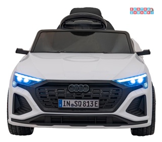Audi SQ8 na akumulator - biały, 2x35W 12V/9Ah, ekoskóra, EVA, bluetooth [BRD-2168]