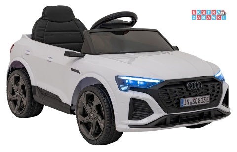 Audi SQ8 na akumulator - biały, 2x35W 12V/9Ah, ekoskóra, EVA, bluetooth [BRD-2168]