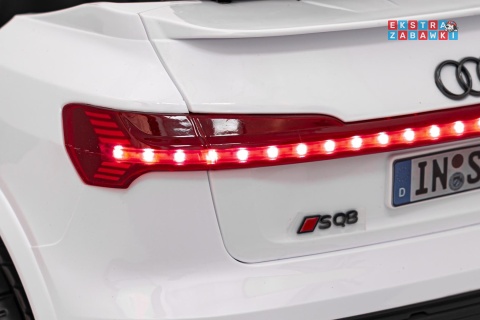 Audi SQ8 na akumulator - biały, 2x35W 12V/9Ah, ekoskóra, EVA, bluetooth [BRD-2168]