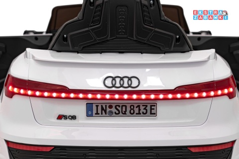 Audi SQ8 na akumulator - biały, 2x35W 12V/9Ah, ekoskóra, EVA, bluetooth [BRD-2168]
