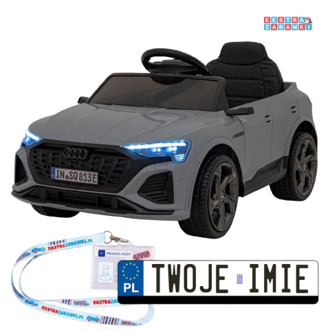 Audi SQ8 na akumulator - szary, 2x35W 12V/9Ah, ekoskóra, EVA, bluetooth [BRD-2168]
