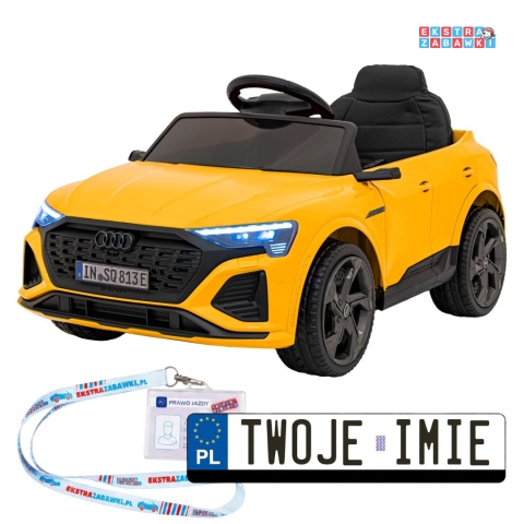 Audi SQ8 na akumulator - żółty, 2x35W 12V/9Ah, ekoskóra, EVA, bluetooth [BRD-2168]