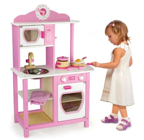 Duża Drewniana Kuchnia Princess Pink zlewozmywak Viga Toys